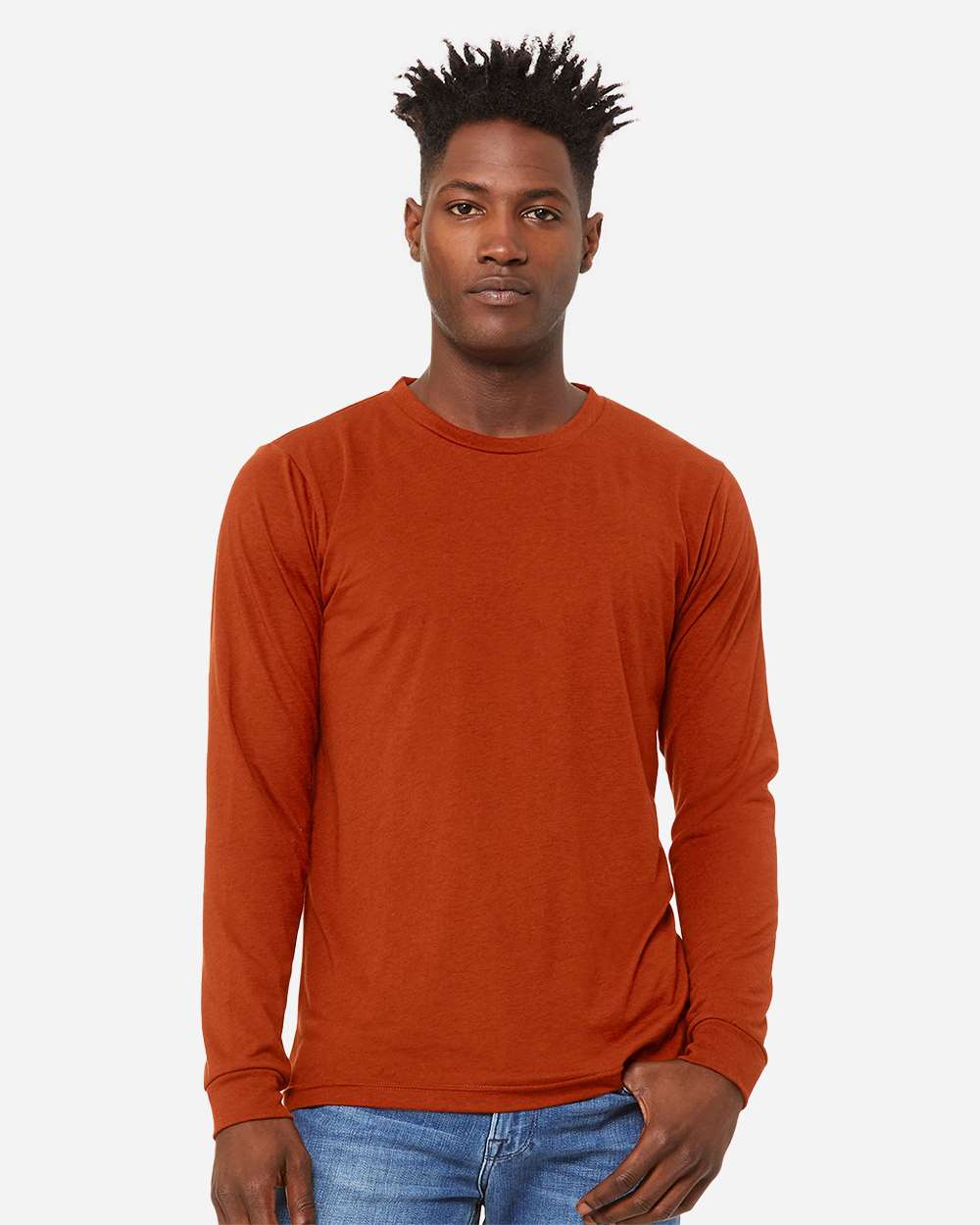 Unisex Triblend Long Sleeve Tee - OnModelFront - B11606662 - Brick Triblend