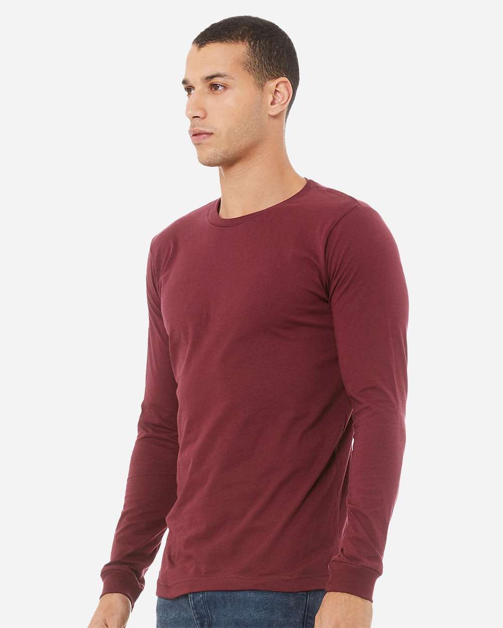 Unisex Triblend Long Sleeve Tee - OnModelSide - B11606002 - Maroon Triblend