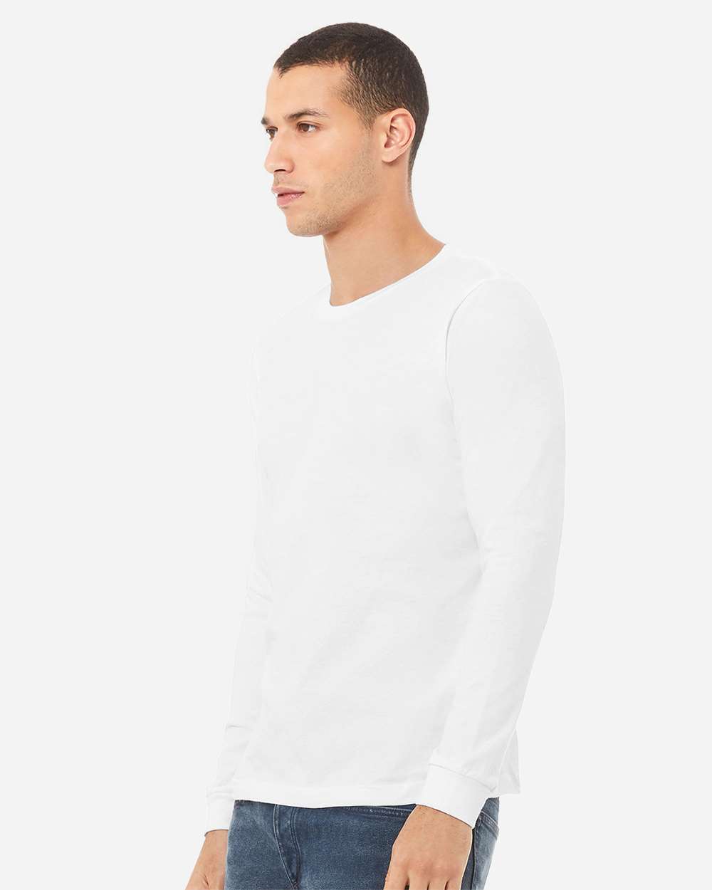 Unisex Triblend Long Sleeve Tee - OnModelSide - B11606012 - Solid White Triblend