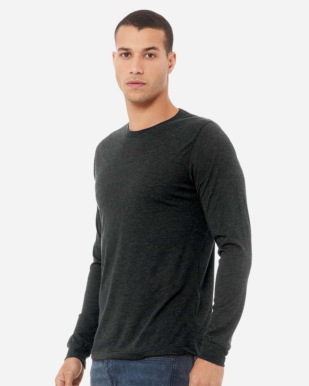 Unisex Triblend Long Sleeve Tee - OnModelSide - B11606092 - Charcoal Black Triblend