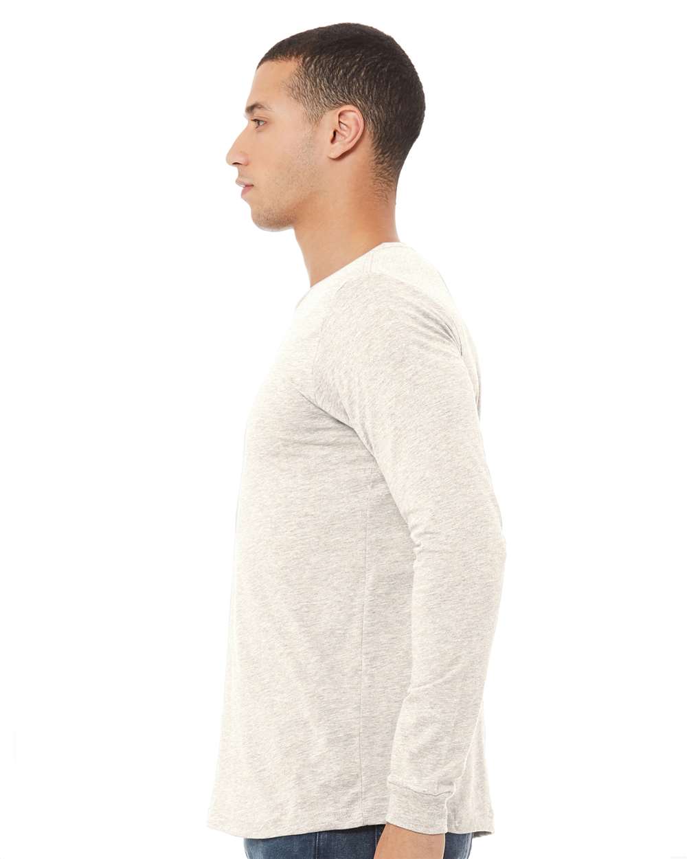 Unisex Triblend Long Sleeve Tee - OnModelSide - B11606242 - Oatmeal Triblend