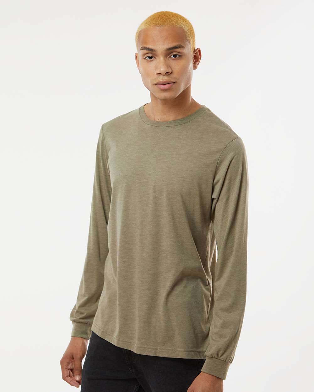 Unisex Triblend Long Sleeve Tee - OnModelSide - B11606372 - Olive Triblend