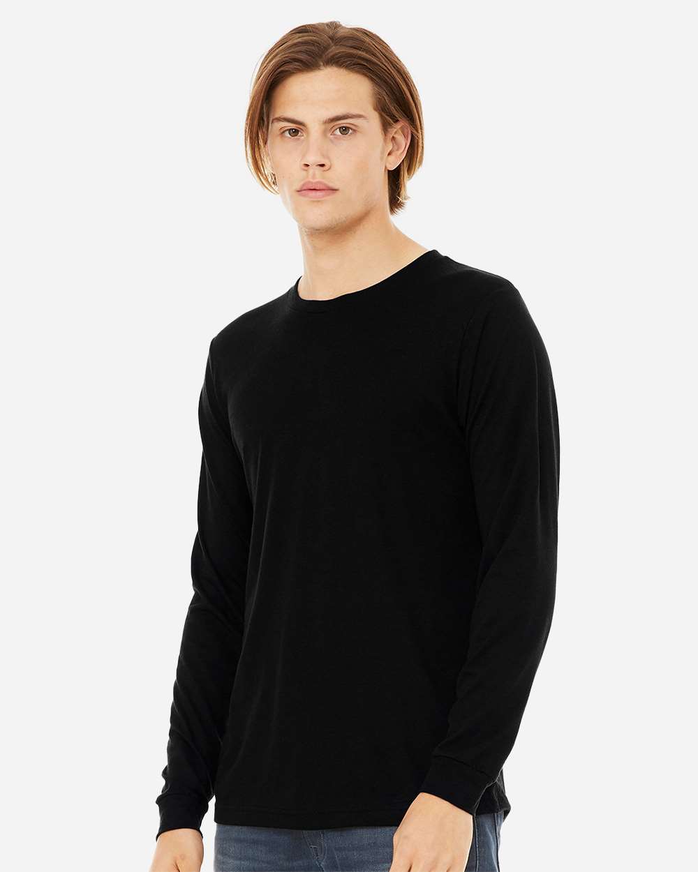 Unisex Triblend Long Sleeve Tee - OnModelSide - B11606502 - Solid Black Triblend