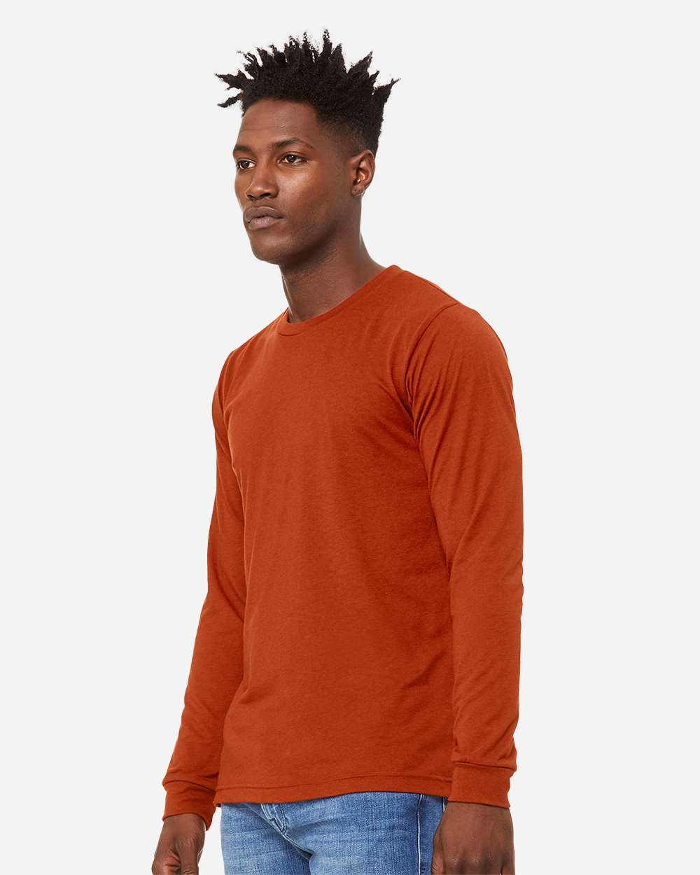 Unisex Triblend Long Sleeve Tee - OnModelSide - B11606662 - Brick Triblend