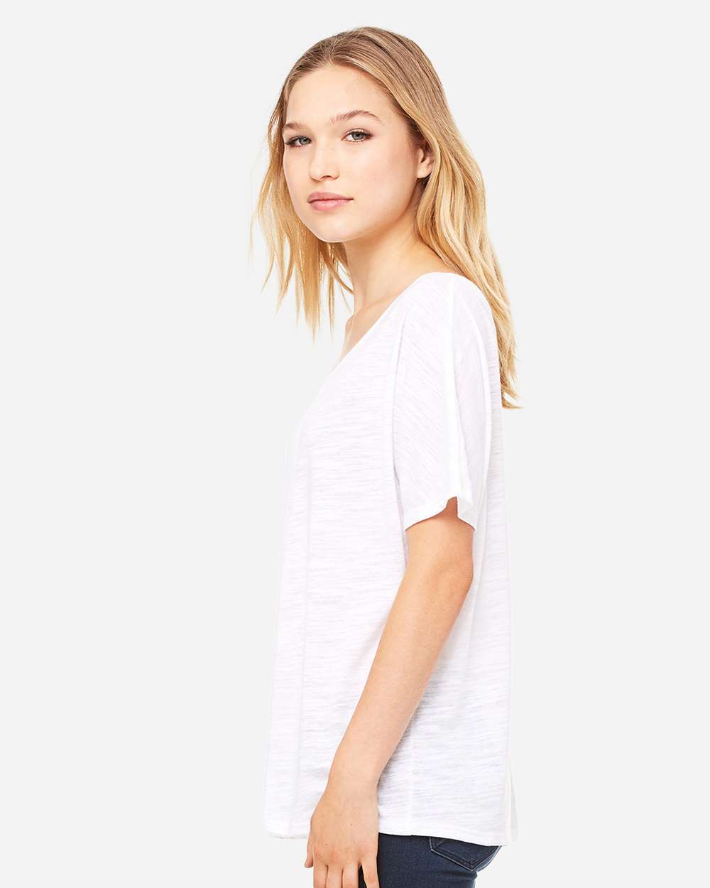 Women’s Slouchy Tee - OnModelSide - B80606023 - White Slub