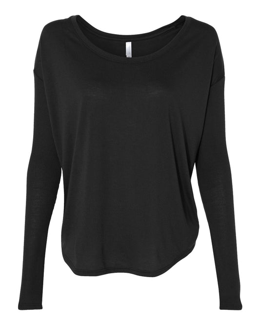Women’s Flowy 2x1 Ribbed Long Sleeve Tee - Front - B88806503 - Black