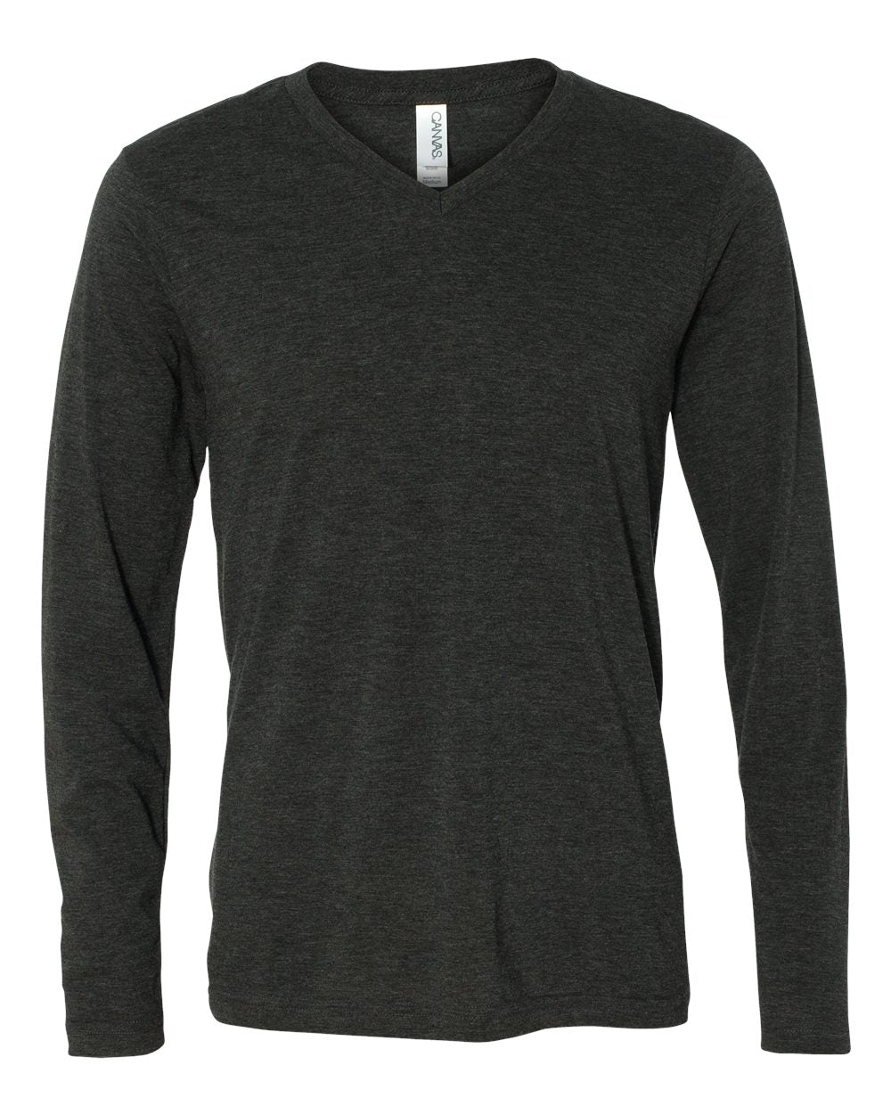 Unisex Long Sleeve V-Neck Tee - Front - B80206092 - Charcoal Black Triblend