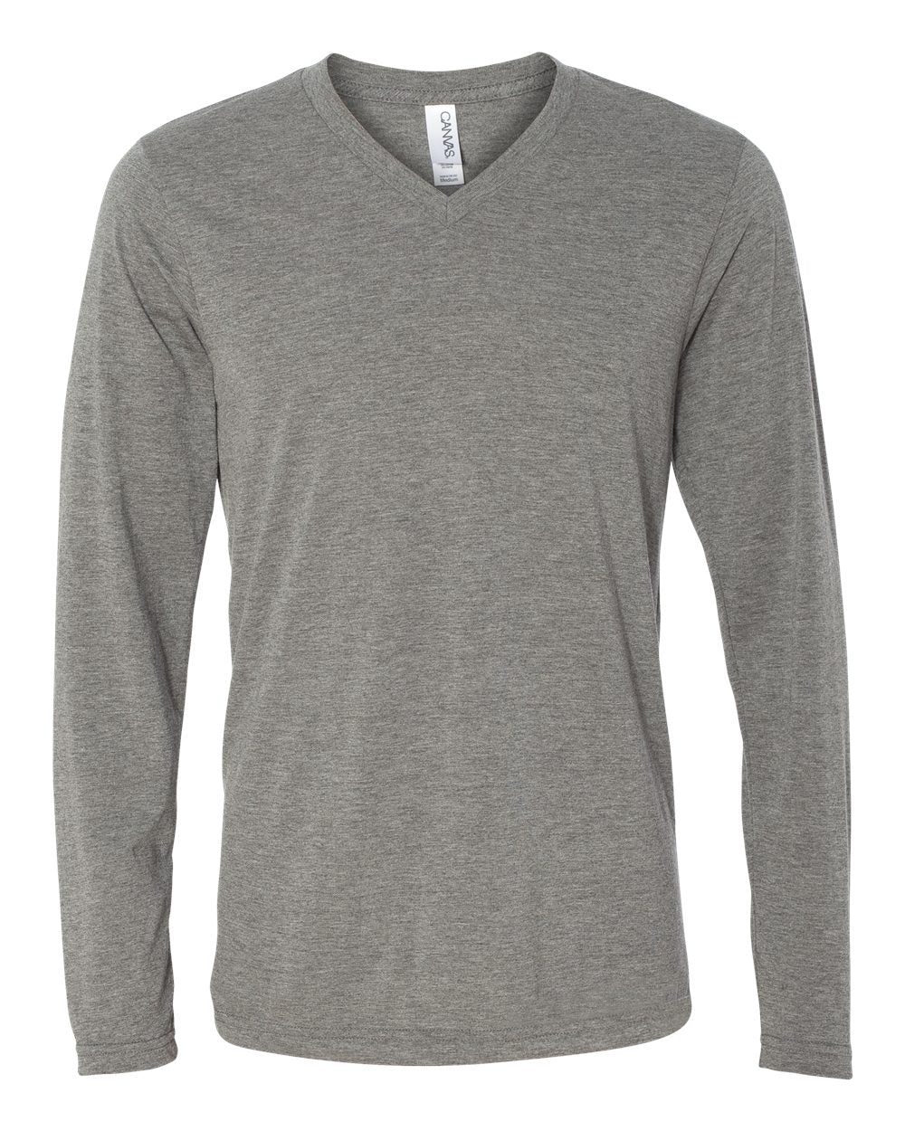 Unisex Long Sleeve V-Neck Tee - Front - B80206582 - Grey Triblend