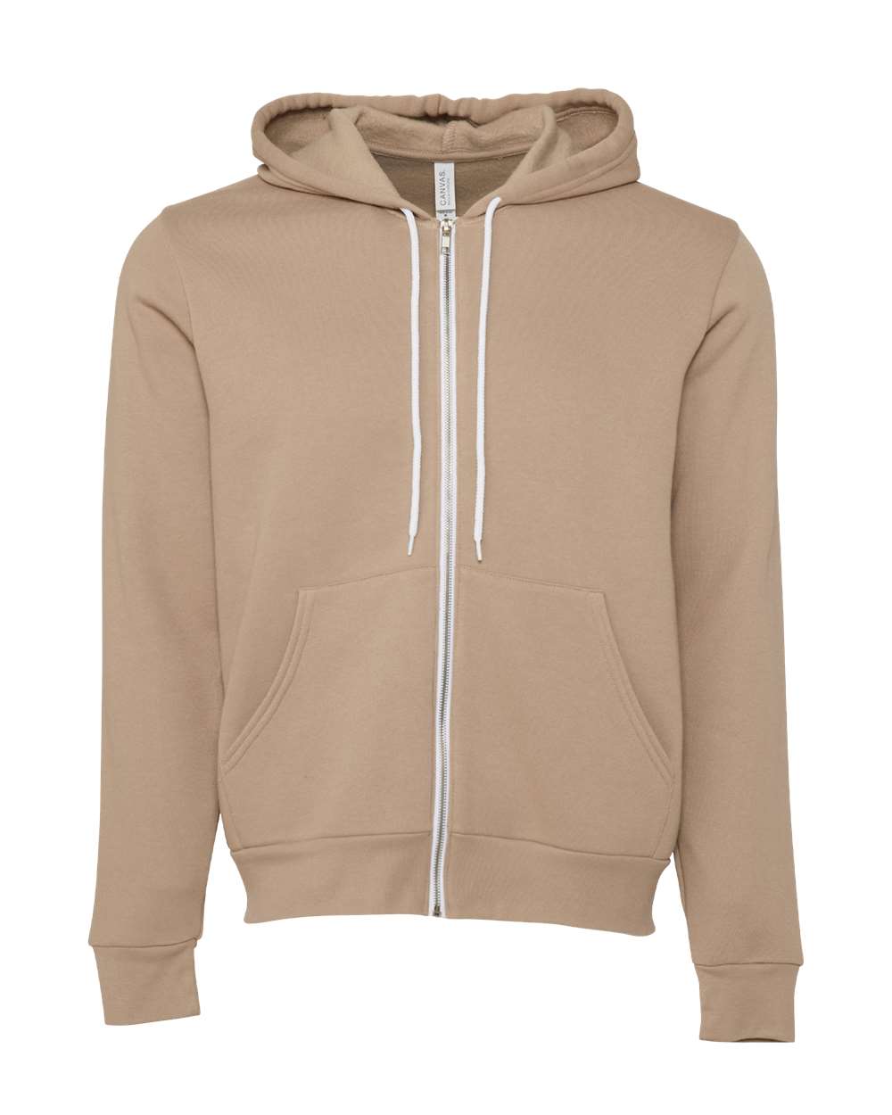 Unisex Sponge Fleece Full-Zip Hoodie - Front - B80406172 - Tan