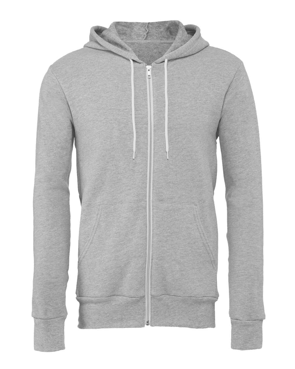 Unisex Sponge Fleece Full-Zip Hoodie - Front - B80406352 - Athletic Heather