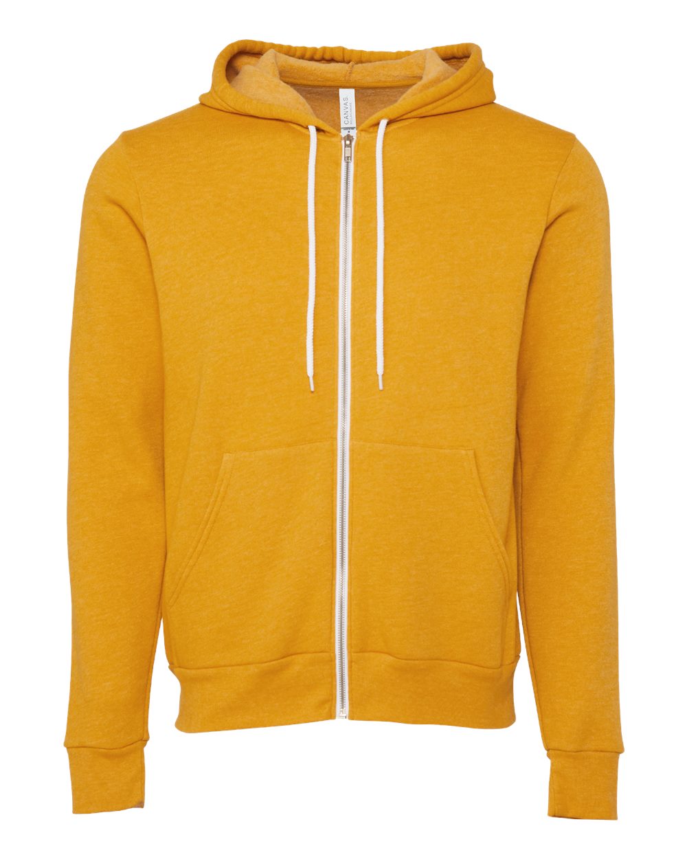 Unisex Sponge Fleece Full-Zip Hoodie - Front - B80406402 - Heather Mustard