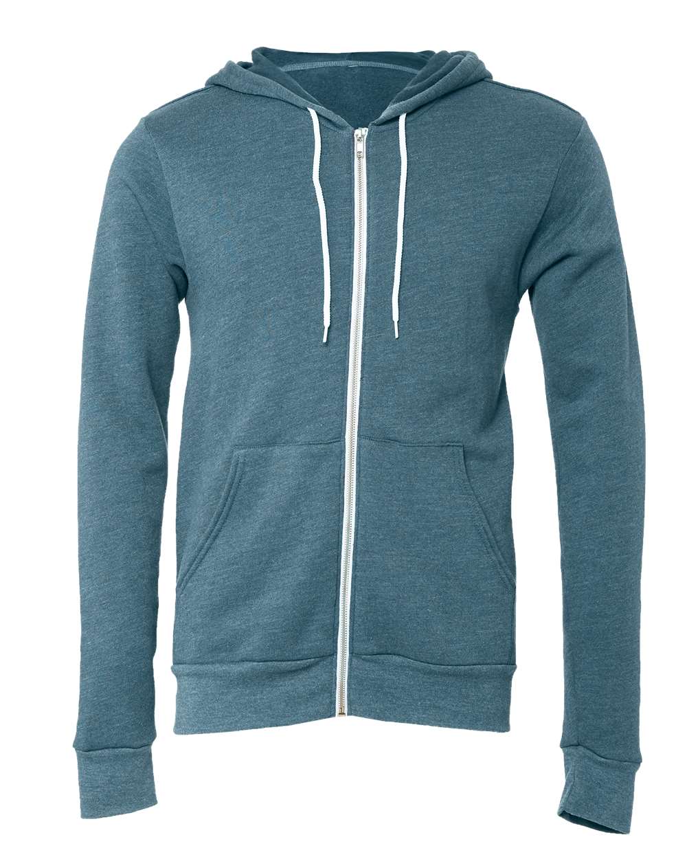 Unisex Sponge Fleece Full-Zip Hoodie - Front - B80406492 - Heather Deep Teal