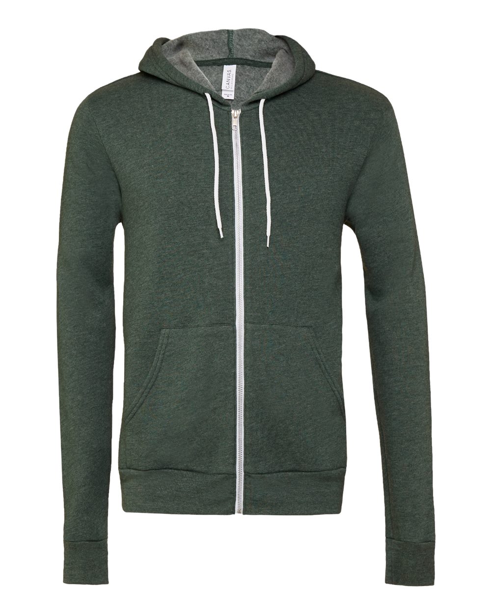 Unisex Sponge Fleece Full-Zip Hoodie - Front - B80406572 - Heather Forest
