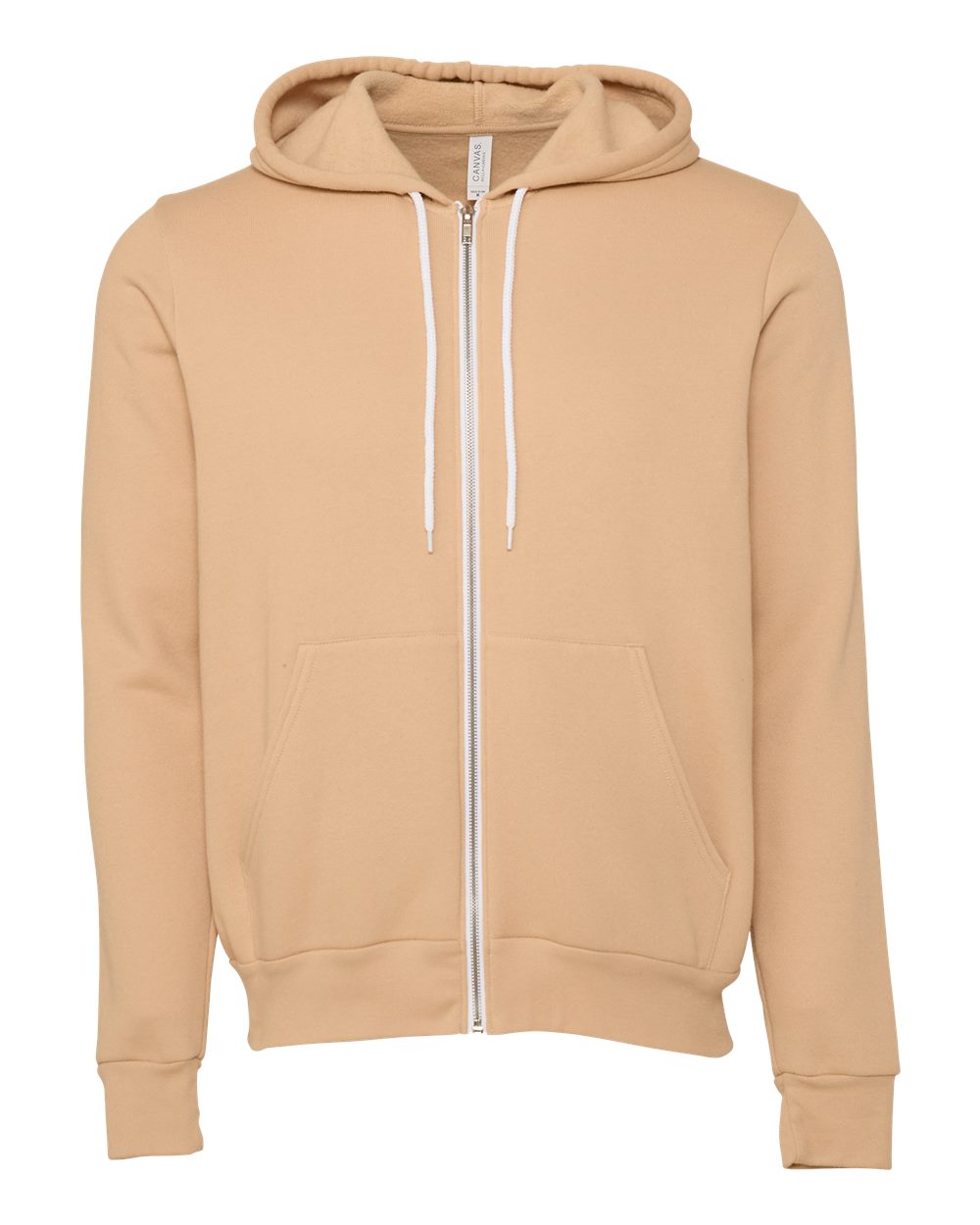 Unisex Sponge Fleece Full-Zip Hoodie - Front - B80406612 - Heather Sand Dune