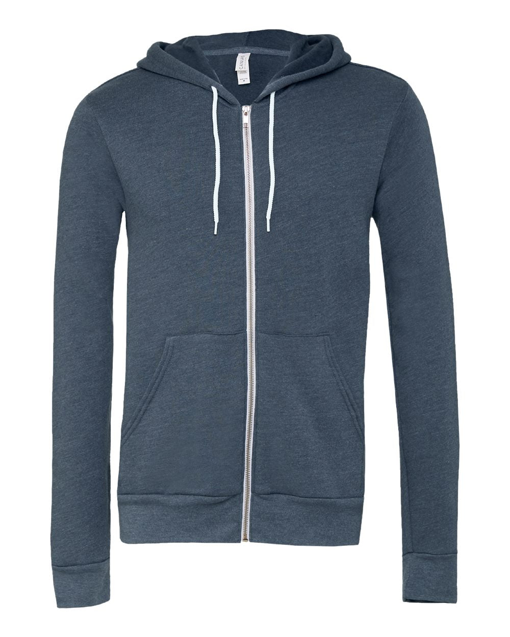 Unisex Sponge Fleece Full-Zip Hoodie - Front - B80406662 - Heather Navy