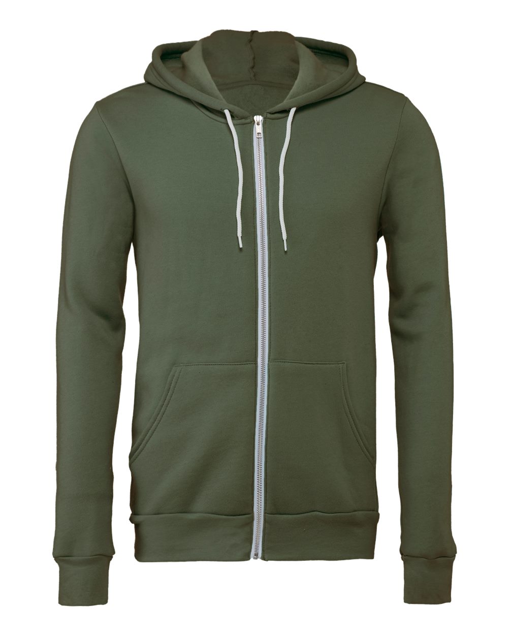 Unisex Sponge Fleece Full-Zip Hoodie - Front - B80406982 - Military Green