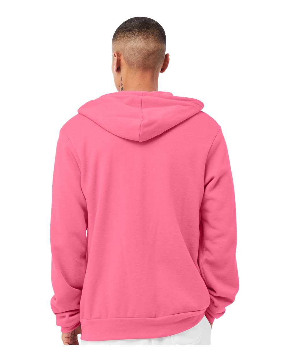 Unisex Sponge Fleece Full-Zip Hoodie - OnModelBack - B80406432 - Heather Charity Pink