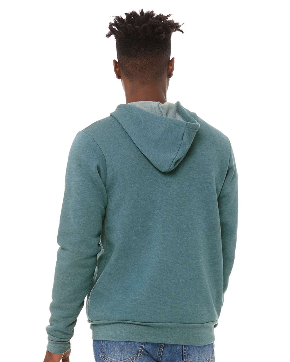 Unisex Sponge Fleece Full-Zip Hoodie - OnModelBack - B80406492 - Heather Deep Teal