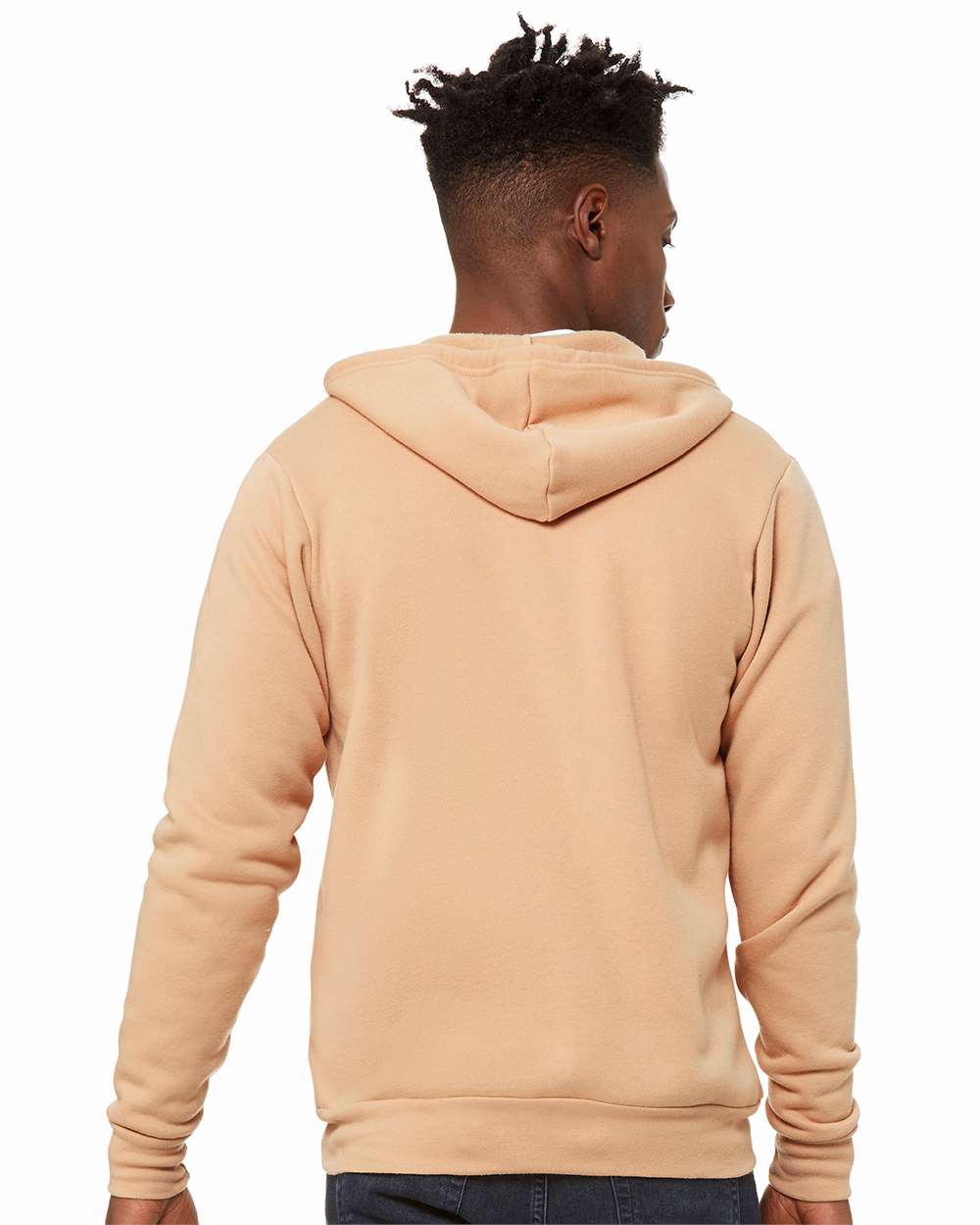 Unisex Sponge Fleece Full-Zip Hoodie - OnModelBack - B80406612 - Heather Sand Dune