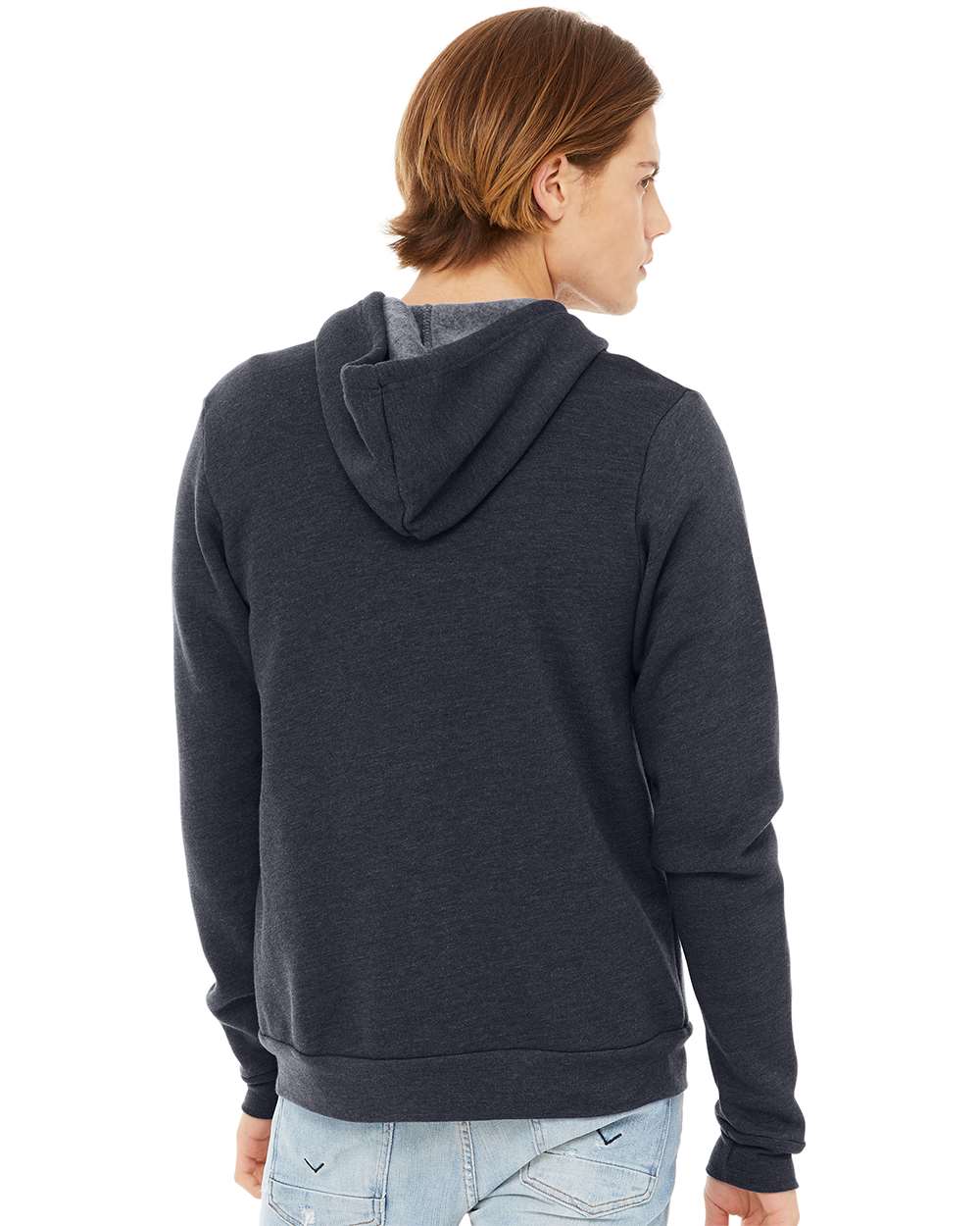 Unisex Sponge Fleece Full-Zip Hoodie - OnModelBack - B80406662 - Heather Navy