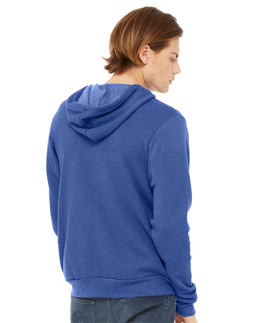 Unisex Sponge Fleece Full-Zip Hoodie - OnModelBack - B80406772 - Heather True Royal