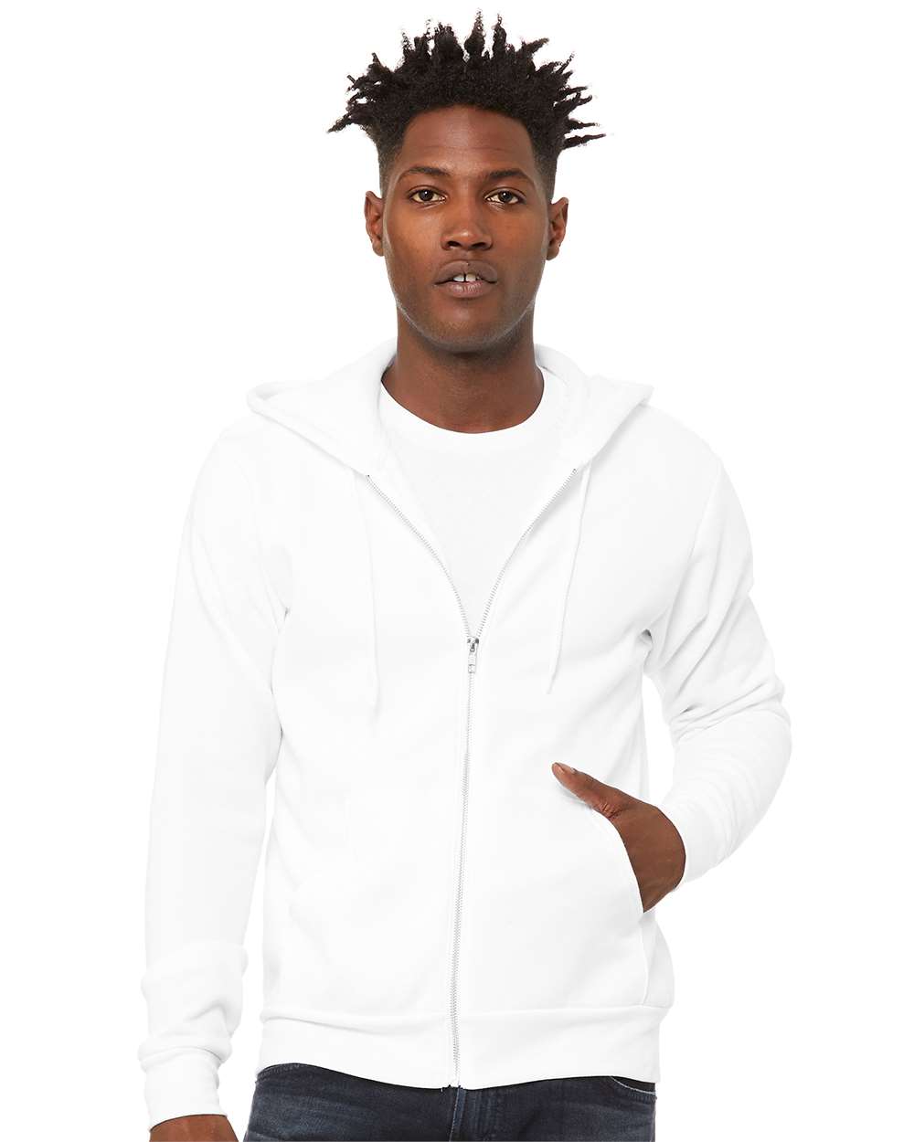 Unisex Sponge Fleece Full-Zip Hoodie - OnModelFront - B80406012 - DTG White