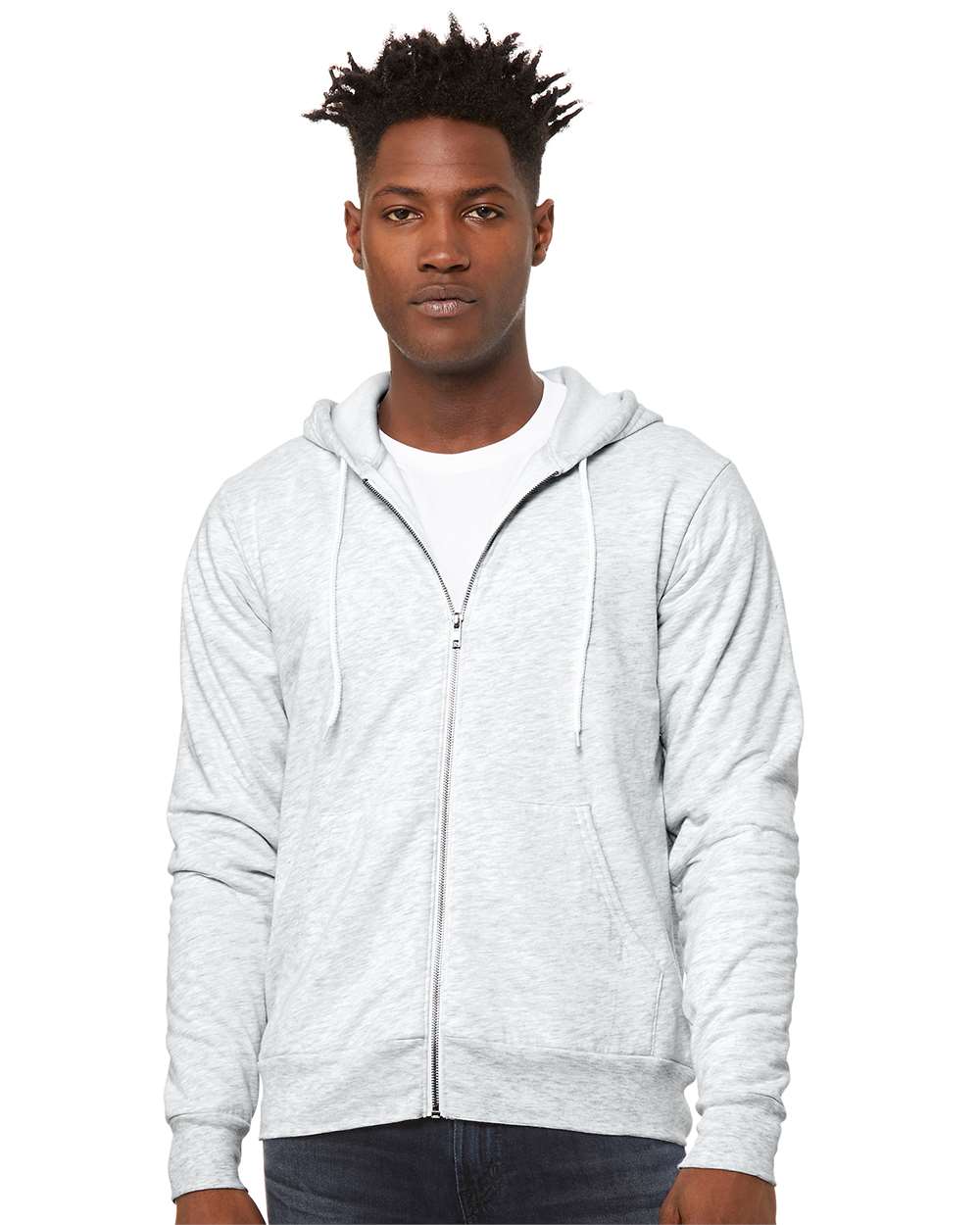 Unisex Sponge Fleece Full-Zip Hoodie - OnModelFront - B80406022 - Ash