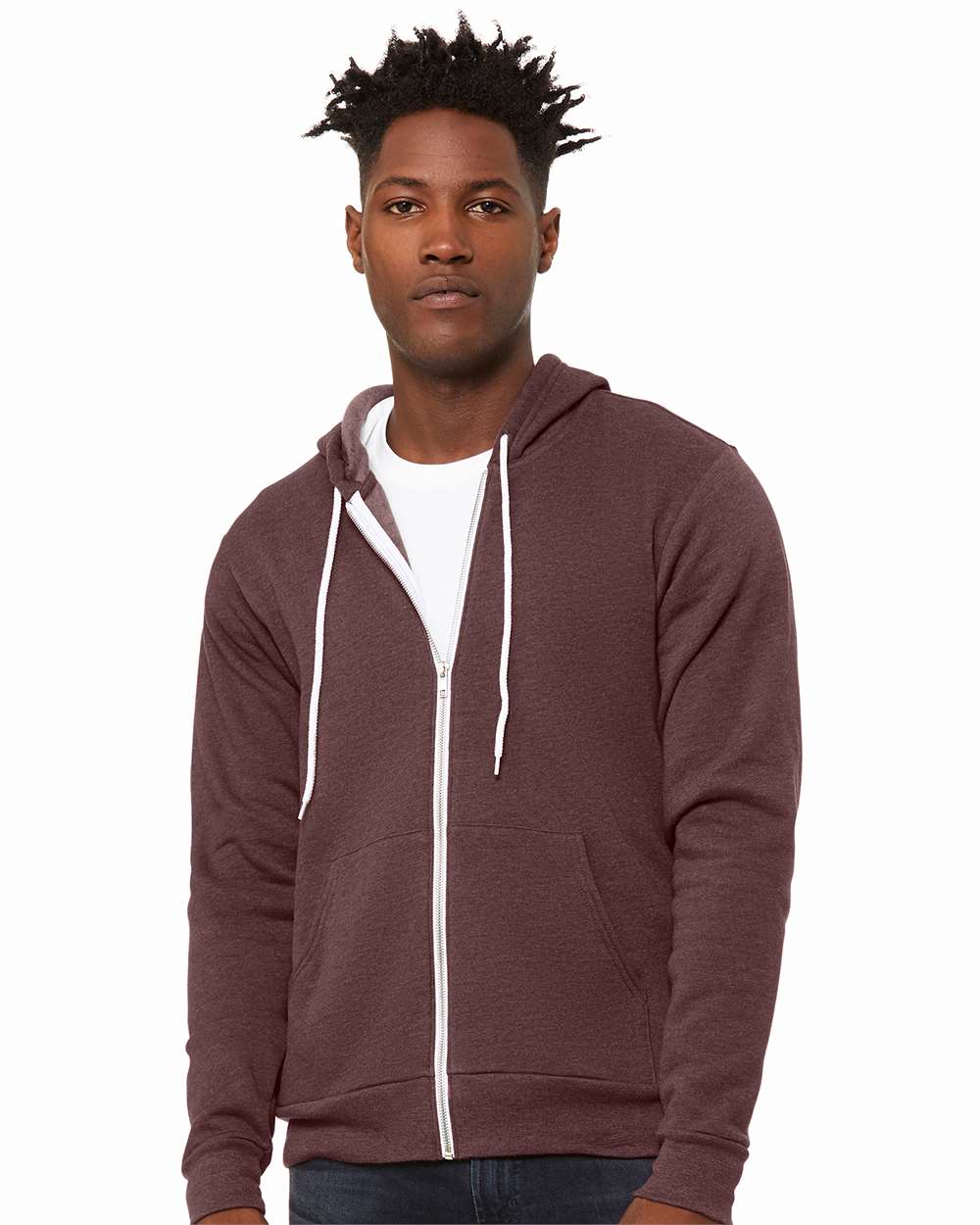 Unisex Sponge Fleece Full-Zip Hoodie - OnModelFront - B80406032 - Heather Maroon