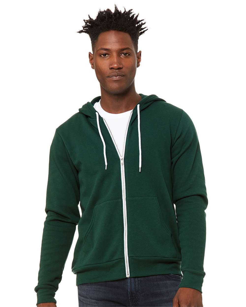 Unisex Sponge Fleece Full-Zip Hoodie - OnModelFront - B80406042 - Forest