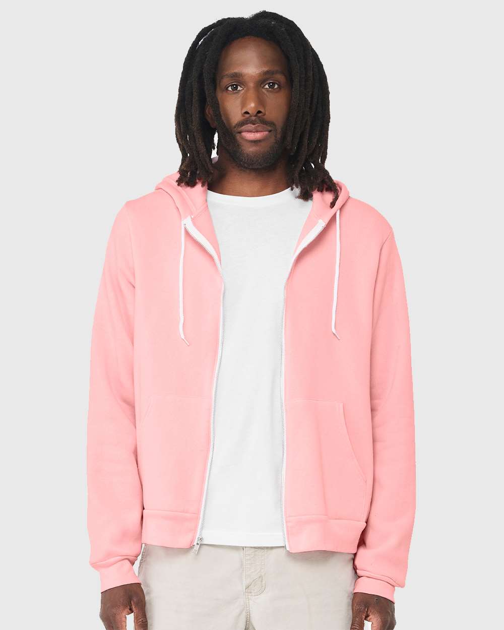 Unisex Sponge Fleece Full-Zip Hoodie - OnModelFront - B80406082 - Pink