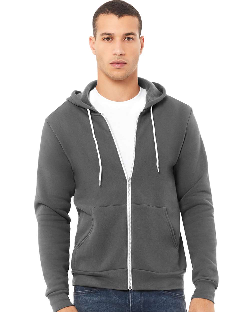 Unisex Sponge Fleece Full-Zip Hoodie - OnModelFront - B80406092 - Asphalt