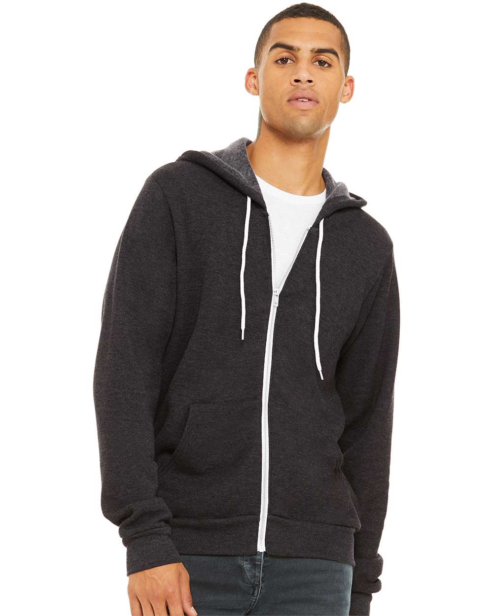 Unisex Sponge Fleece Full-Zip Hoodie - OnModelFront - B80406102 - Dark Grey Heather