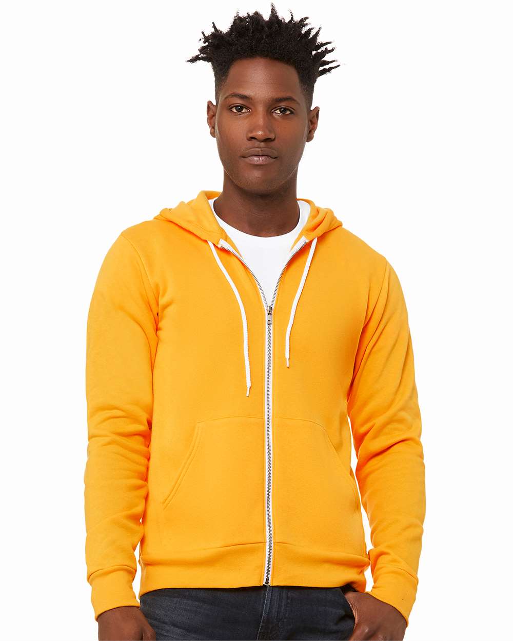 Unisex Sponge Fleece Full-Zip Hoodie - OnModelFront - B80406122 - Gold