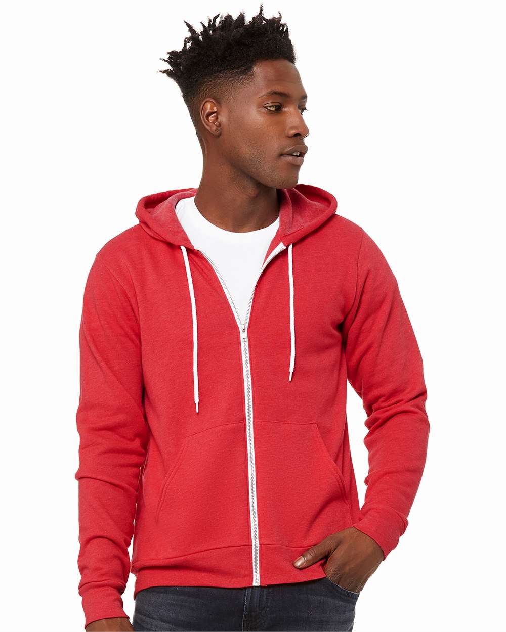 Unisex Sponge Fleece Full-Zip Hoodie - OnModelFront - B80406132 - Heather Red