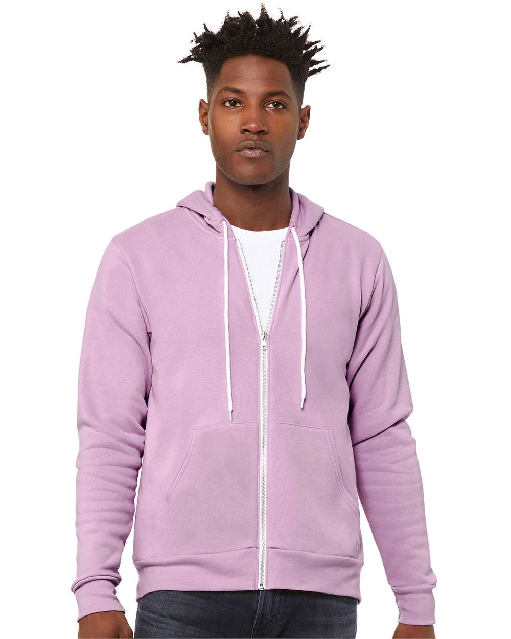 Unisex Sponge Fleece Full-Zip Hoodie - OnModelFront - B80406162 - Lilac