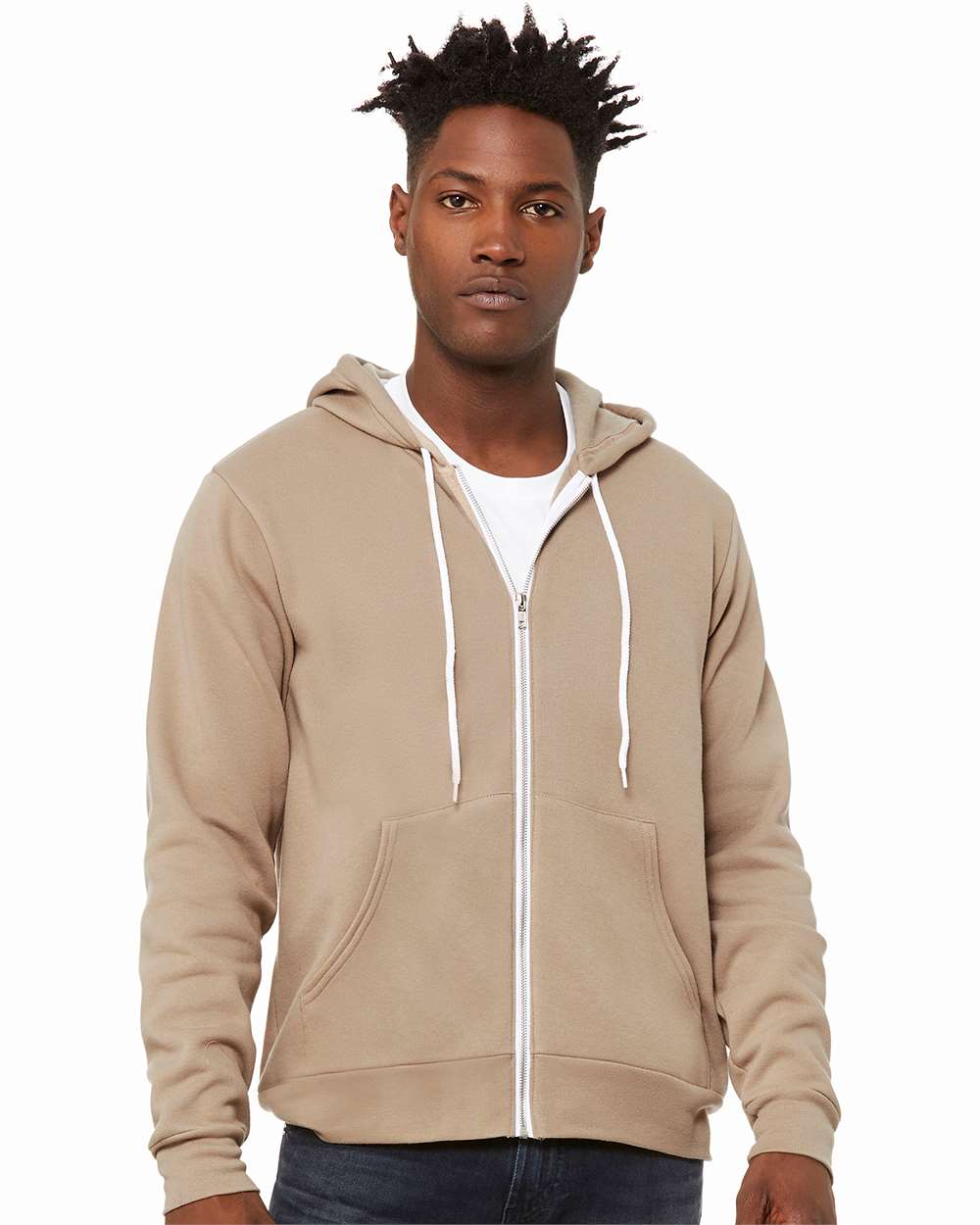 Unisex Sponge Fleece Full-Zip Hoodie - OnModelFront - B80406172 - Tan