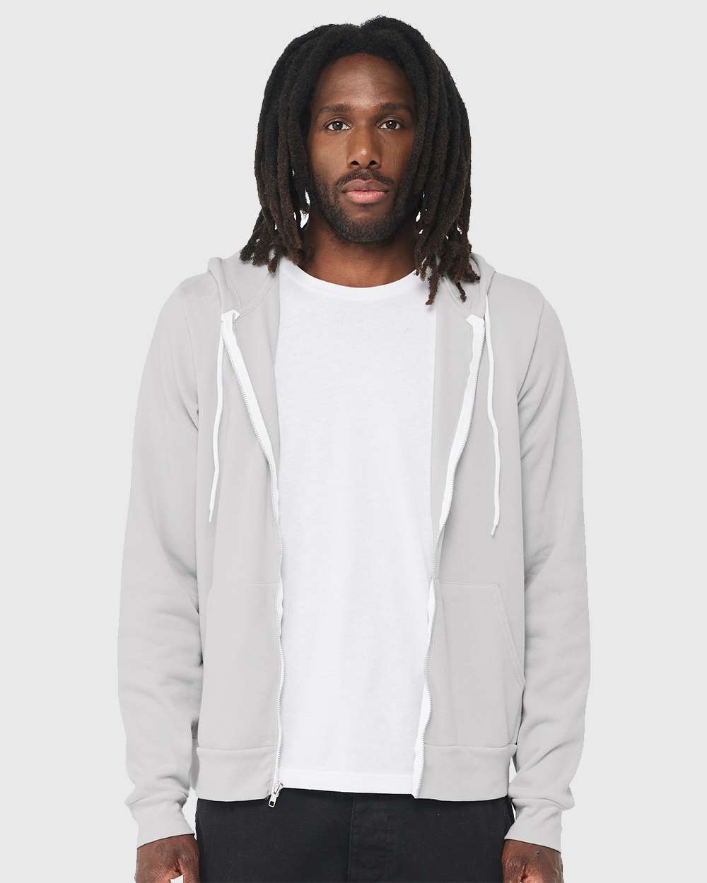 Unisex Sponge Fleece Full-Zip Hoodie - OnModelFront - B80406182 - Silver