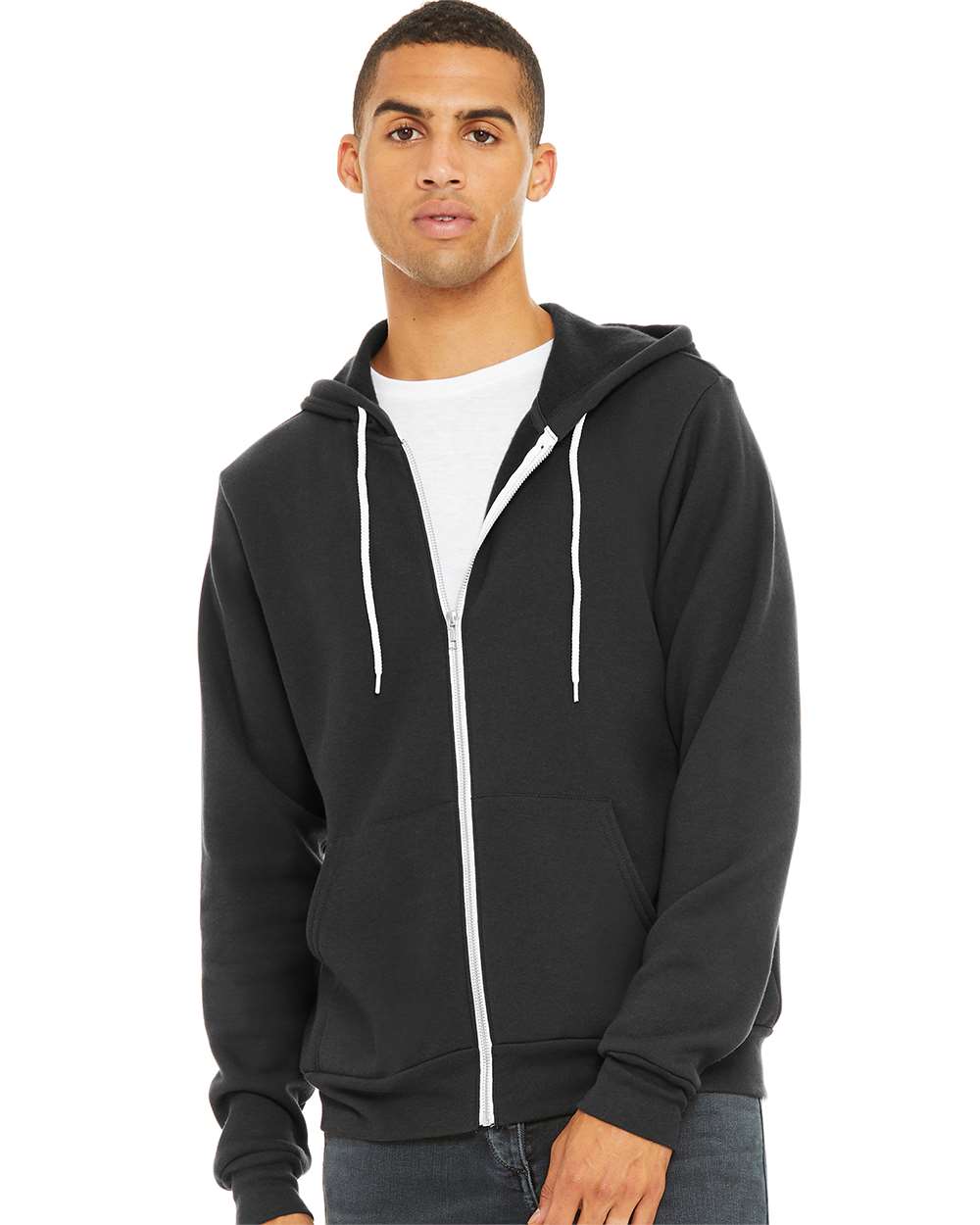 Unisex Sponge Fleece Full-Zip Hoodie - OnModelFront - B80406202 - Dark Grey