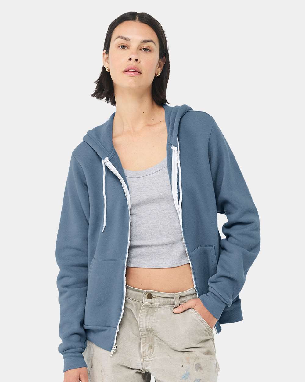 Unisex Sponge Fleece Full-Zip Hoodie - OnModelFront - B80406212 - Steel Blue