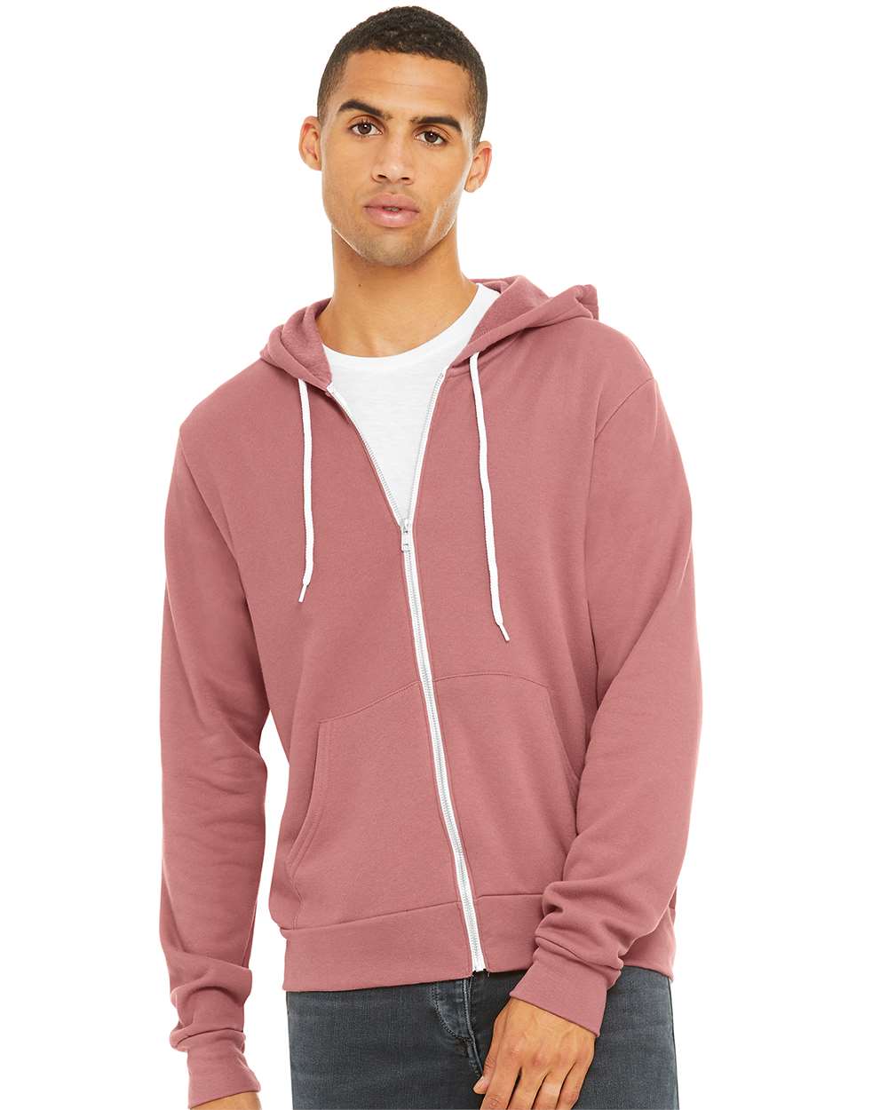 Unisex Sponge Fleece Full-Zip Hoodie - OnModelFront - B80406282 - Mauve