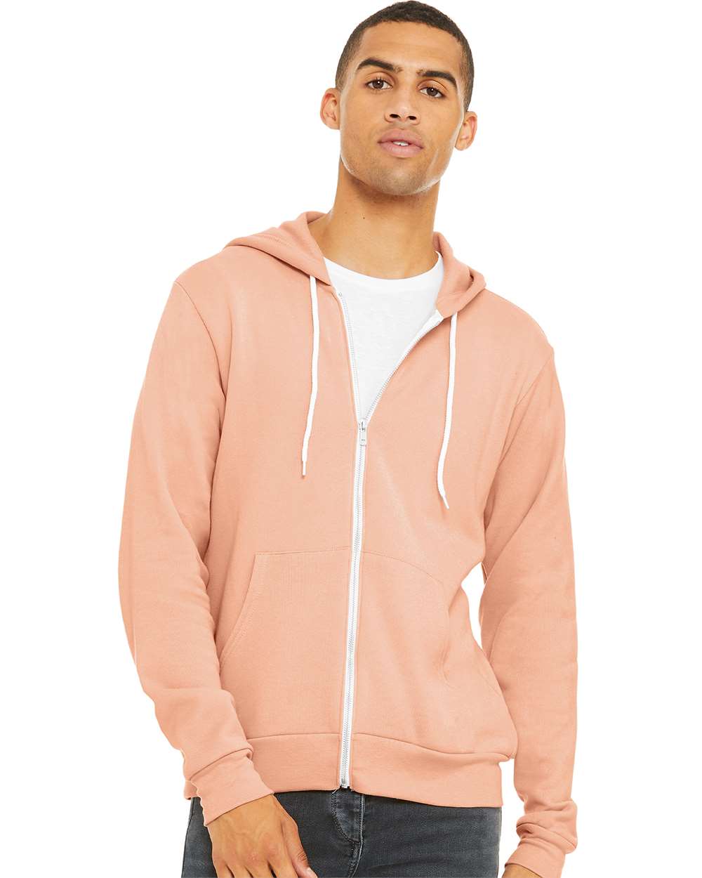 Unisex Sponge Fleece Full-Zip Hoodie - OnModelFront - B80406332 - Peach