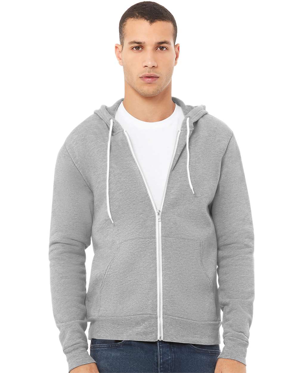 Unisex Sponge Fleece Full-Zip Hoodie - OnModelFront - B80406352 - Athletic Heather