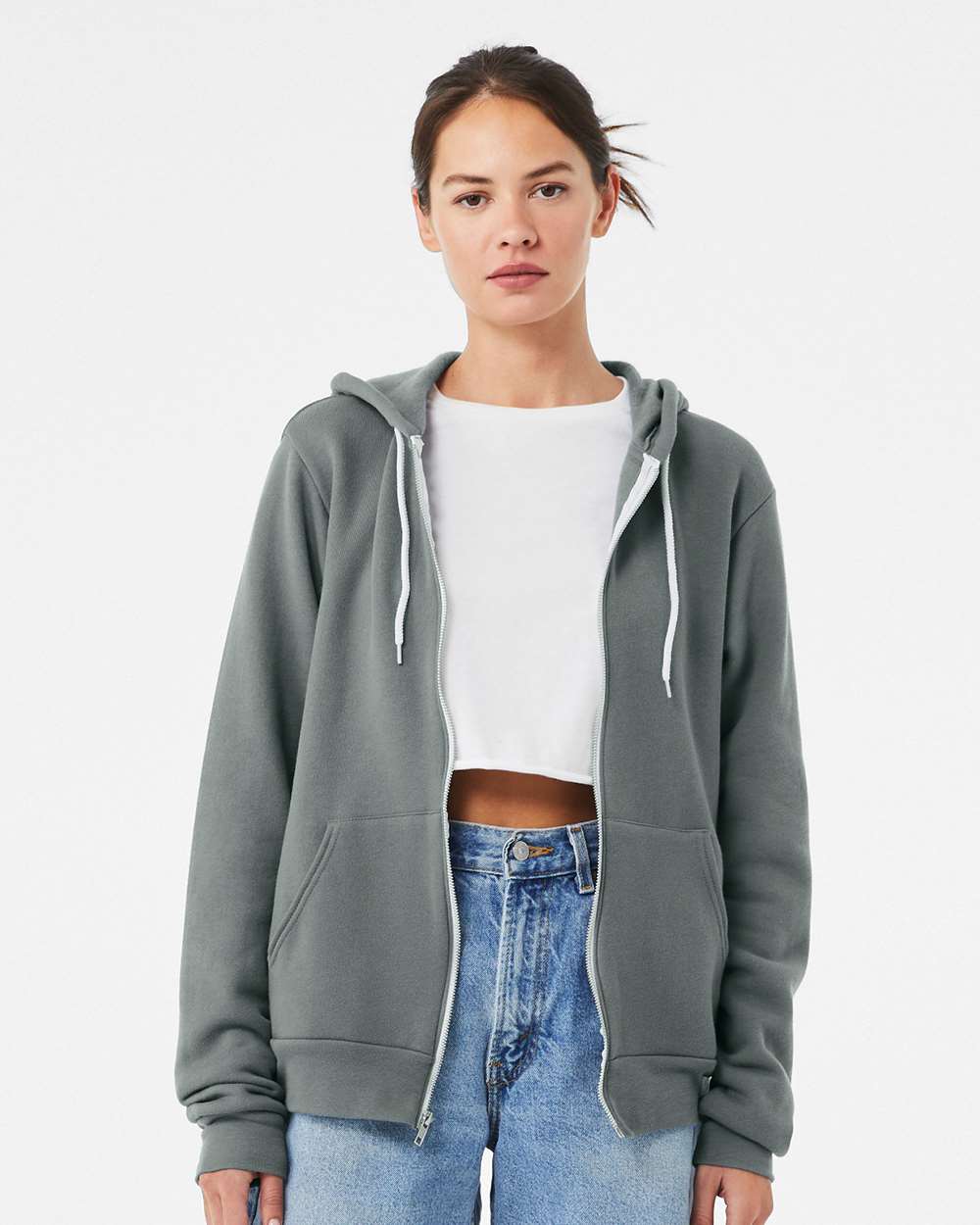 Unisex Sponge Fleece Full-Zip Hoodie - OnModelFront - B80406462 - Blue Storm