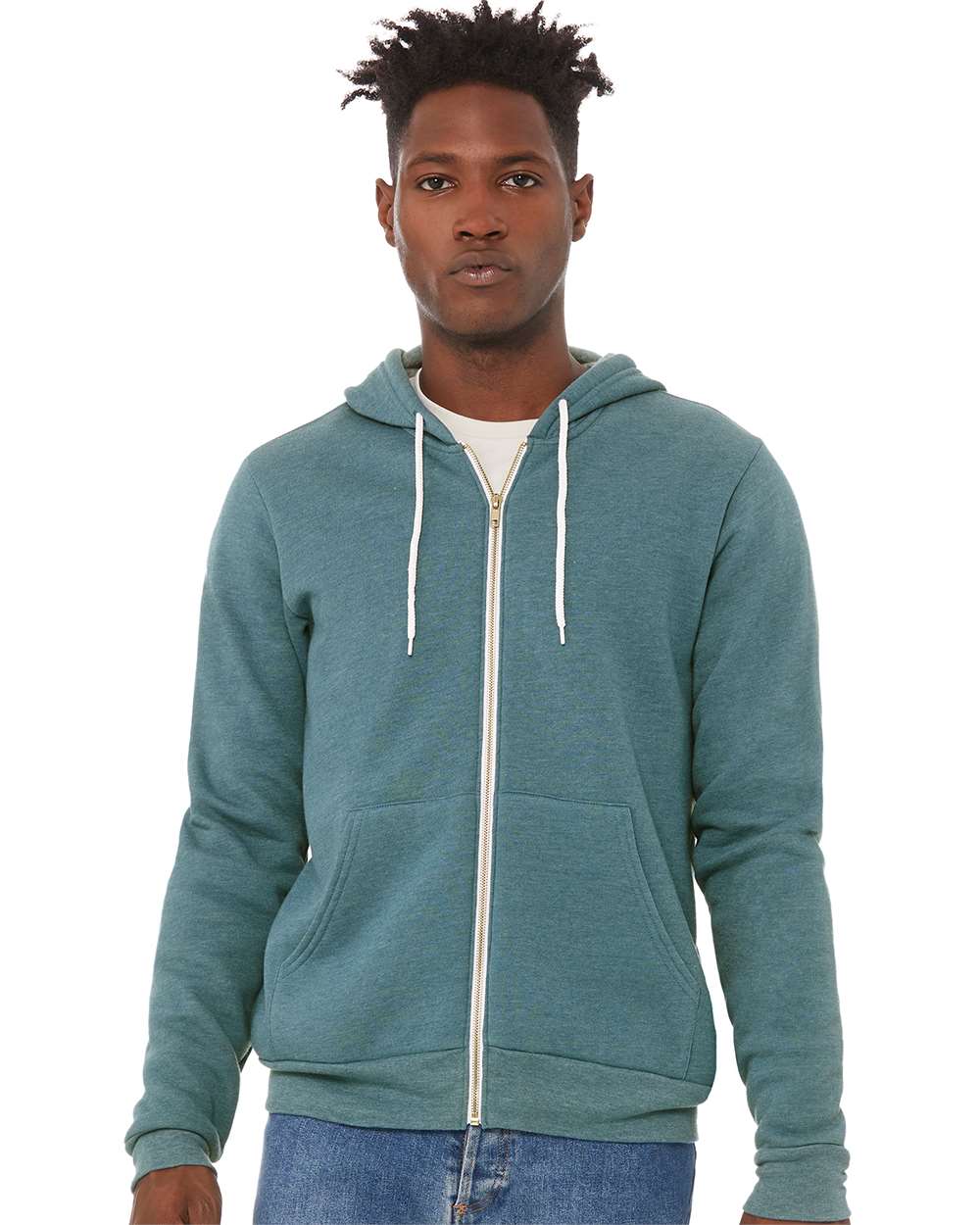 Unisex Sponge Fleece Full-Zip Hoodie - OnModelFront - B80406492 - Heather Deep Teal