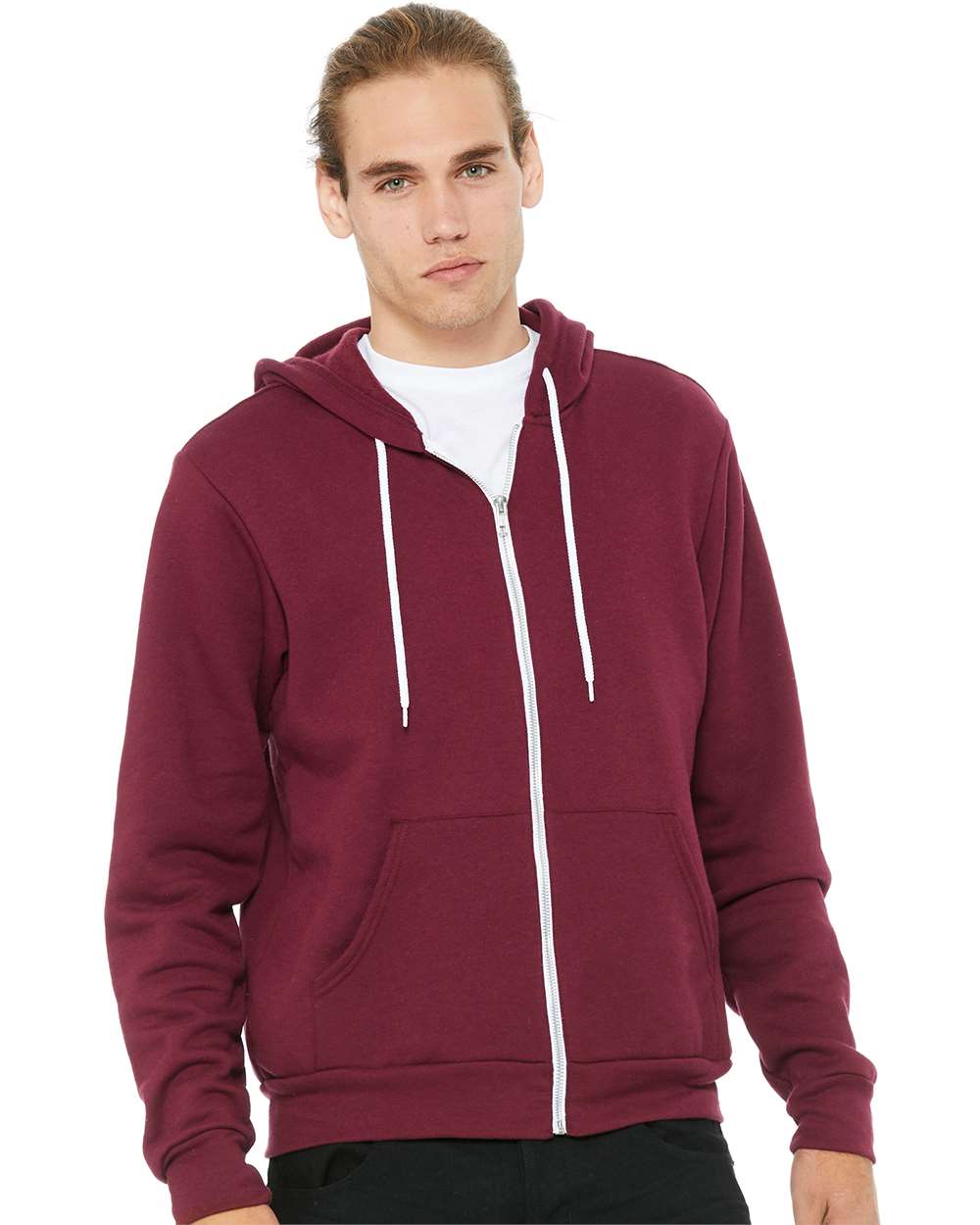 Unisex Sponge Fleece Full-Zip Hoodie - OnModelFront - B80406532 - Maroon