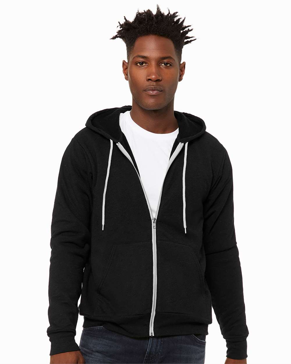 Unisex Sponge Fleece Full-Zip Hoodie - OnModelFront - B80406542 - Black Heather