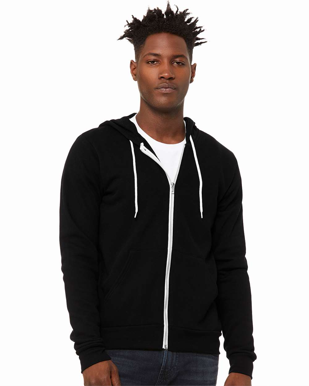 Unisex Sponge Fleece Full-Zip Hoodie - OnModelFront - B80406552 - DTG Black