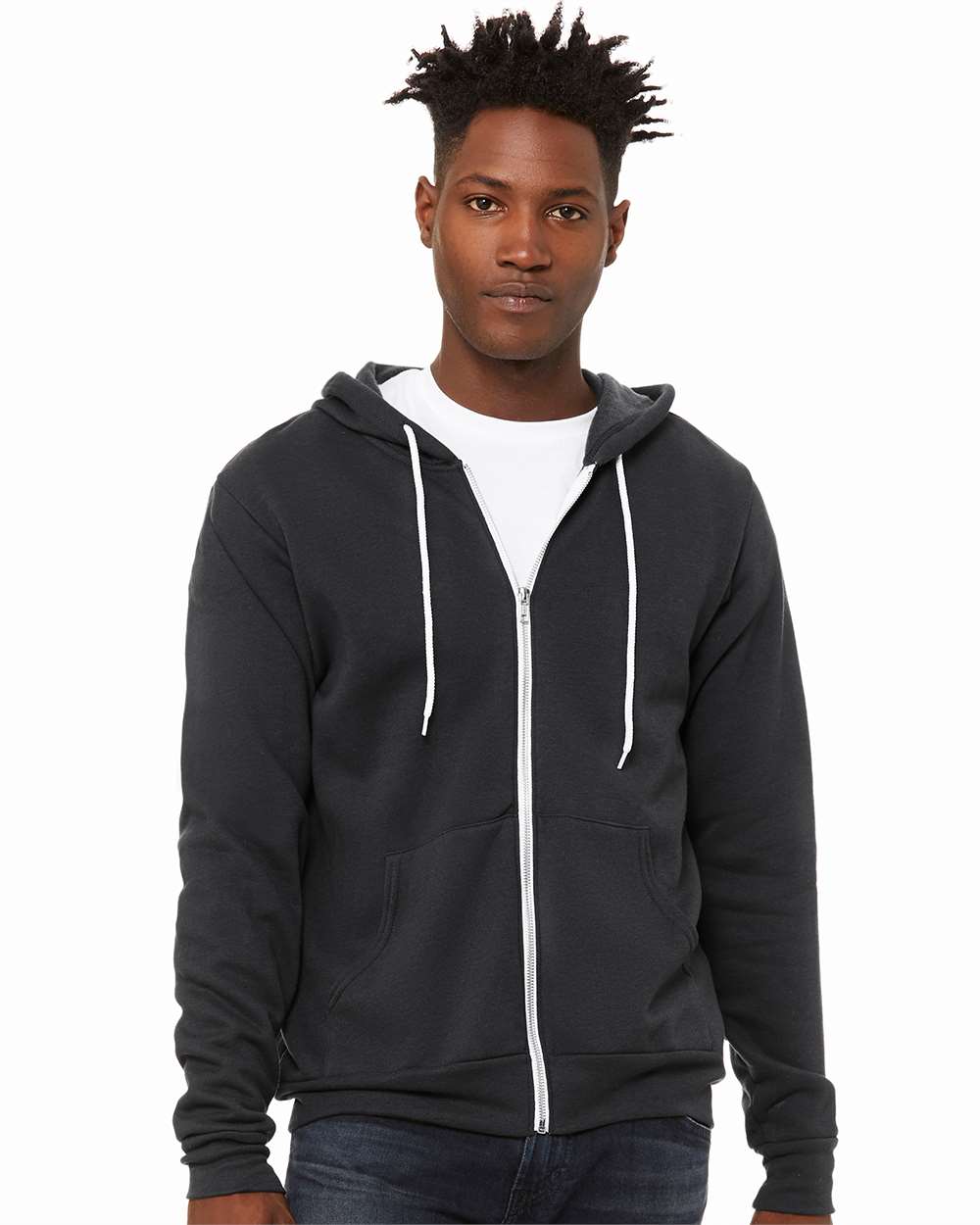 Unisex Sponge Fleece Full-Zip Hoodie - OnModelFront - B80406562 - DTG Dark Grey