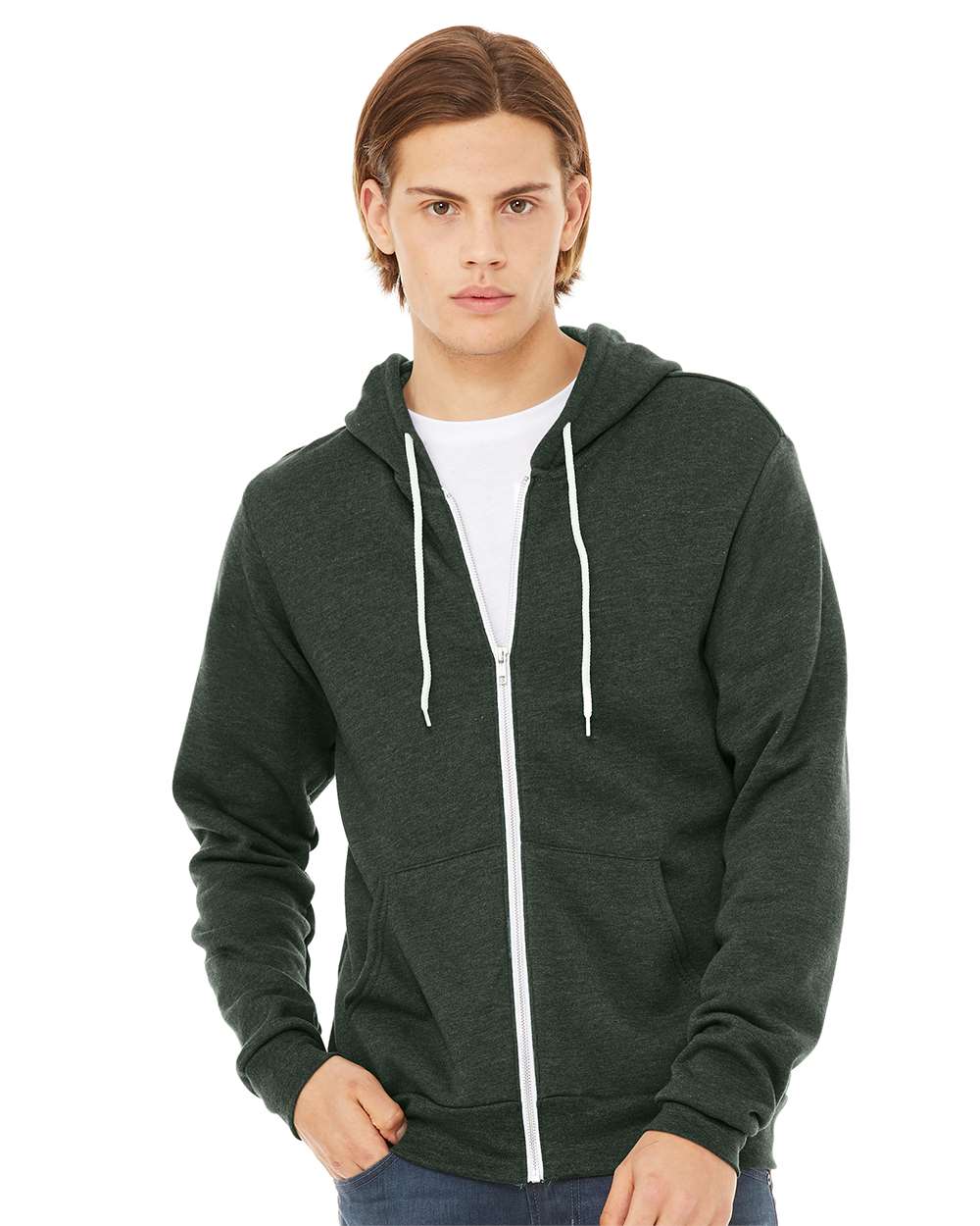 Unisex Sponge Fleece Full-Zip Hoodie - OnModelFront - B80406572 - Heather Forest