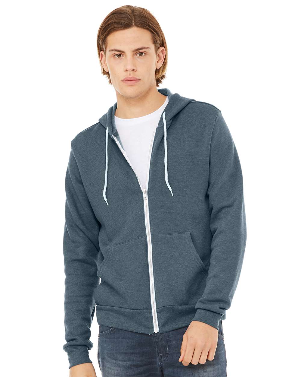 Unisex Sponge Fleece Full-Zip Hoodie - OnModelFront - B80406622 - Heather Slate